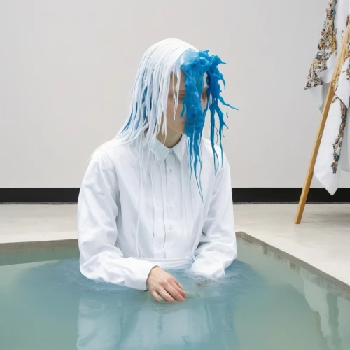 photo session in the aquatic studio,aqua studio,suit of the snow maiden,immersed,blue hair,junshan yinzhen,white room,merfolk,blue room,drown,artist's mannequin,water nymph,three-lobed slime,swimmer,porcelain,acquarium,studio ice,isolated t-shirt,static,aquatic,Photography,Fashion Photography,Fashion Photography 25