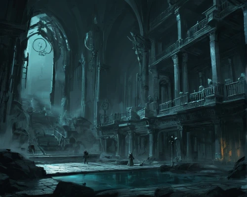 hall of the fallen,haunted cathedral,ruins,sunken church,sanctuary,ruin,mausoleum ruins,fantasy landscape,dungeon,lost place,necropolis,sepulchre,ancient city,dungeons,ghost castle,lostplace,cathedral,dark world,abandoned place,desolation,Conceptual Art,Fantasy,Fantasy 02