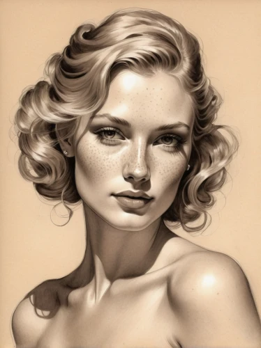 marylyn monroe - female,marilyn,marylin monroe,vintage drawing,digital painting,blonde woman,pencil drawings,photo painting,pencil art,vintage woman,charcoal drawing,charcoal pencil,pencil drawing,vintage female portrait,world digital painting,pin-up girl,oil painting,airbrushed,sepia,woman face,Illustration,Paper based,Paper Based 17