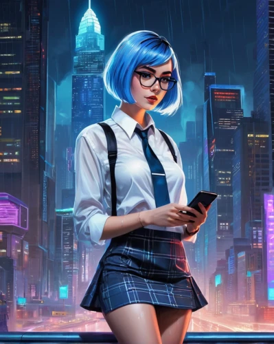 girl at the computer,night administrator,cyberpunk,cg artwork,librarian,retro girl,sci fiction illustration,cyber glasses,girl studying,business girl,game illustration,city trans,world digital painting,transistor,retro woman,schoolgirl,girl with speech bubble,blur office background,cityscape,neon human resources,Illustration,Abstract Fantasy,Abstract Fantasy 23