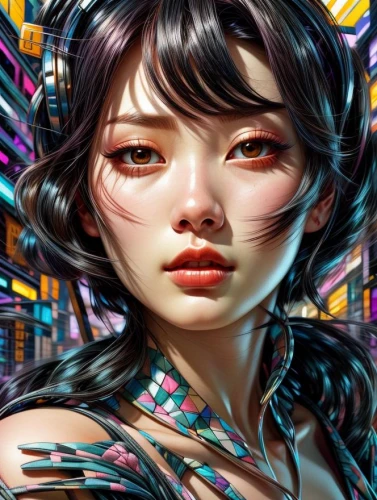 asian vision,cyberpunk,shirakami-sanchi,oriental girl,fantasy portrait,world digital painting,geisha,cyberspace,transistor,psychedelic art,geisha girl,amano,cybernetics,capsule-diet pill,fantasy art,sci fiction illustration,masquerade,japanese art,rosa ' amber cover,cyber