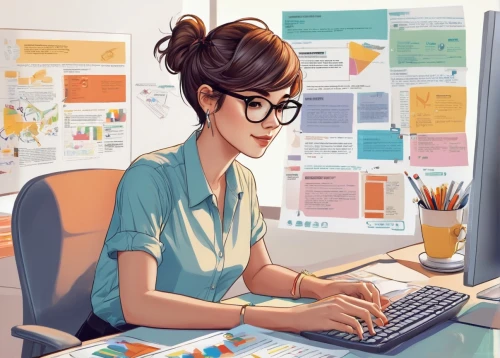 girl studying,office worker,medical illustration,girl at the computer,background vector,sci fiction illustration,women in technology,vector illustration,office line art,freelance,illustrator,blur office background,adobe illustrator,bookkeeper,working space,freelancer,office icons,place of work women,secretary,in a working environment,Unique,Design,Infographics