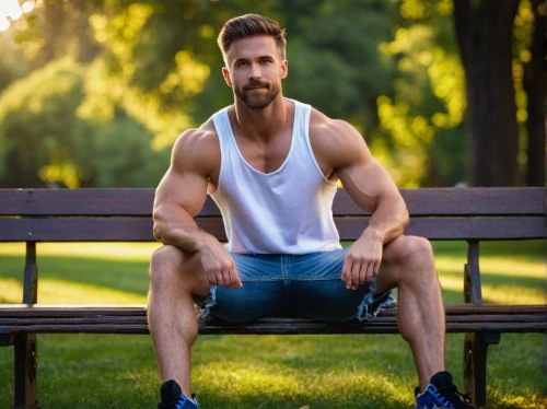 man on a bench,park bench,bench,outdoor bench,male model,men sitting,danila bagrov,male poses for drawing,bodybuilding supplement,fitness coach,red bench,stone bench,picnic table,bench chair,fitness professional,in the park,benches,athletic body,sit-up,jogger,Photography,General,Fantasy