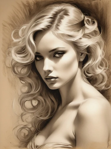 blonde woman,fantasy portrait,sepia,charcoal drawing,vintage woman,pencil drawings,mystical portrait of a girl,airbrushed,white lady,blond girl,romantic portrait,photo painting,art deco woman,blonde girl,vintage drawing,girl drawing,girl portrait,vintage girl,fashion illustration,woman face,Illustration,Black and White,Black and White 26