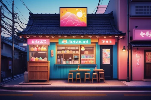 ice cream shop,watercolor tea shop,ice cream stand,izakaya,kawaii ice cream,japanese restaurant,ice cream parlor,neon coffee,harajuku,convenience store,neon ice cream,kawaii foods,watercolor cafe,soda shop,soap shop,bakery,naginatajutsu,pastry shop,cake shop,neon tea,Art,Artistic Painting,Artistic Painting 21