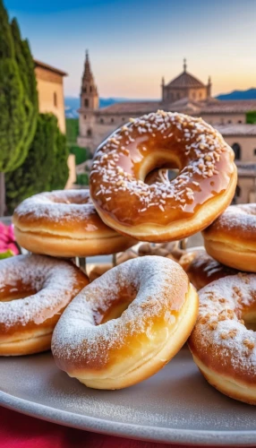 sufganiyah,amaretti di saronno,kanelbullar,zeppole,pączki,cuisine of madrid,viennese cuisine,bombolone,paris-brest,pan de muerto,ciambella,rosca de reyes,vasilopita,sicilian cuisine,sfogliatelle,mantecadas de astorga,malasada,taralli,croissantes,colombidés,Photography,General,Realistic