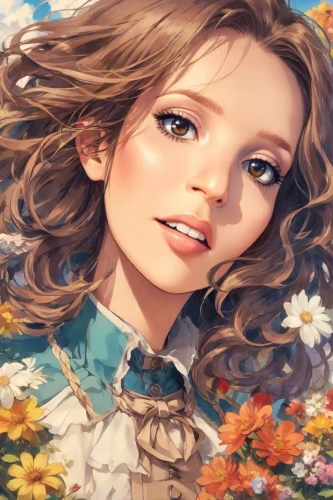 jessamine,girl in flowers,flower painting,marguerite,chrysanths,hydrangea,autumn daisy,flora,portrait background,violet evergarden,beautiful girl with flowers,hydrangeas,falling flowers,daisies,flower fairy,girl picking flowers,vanessa (butterfly),sunflower coloring,alice,daisy flower,Digital Art,Anime