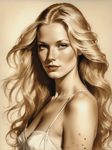 celtic woman,sarah walker,blonde woman,photo painting,fashion illustration,golden haired,palomino,white lady,airbrushed,botticelli,colored pencil,sepia,blond girl,portrait background,mary-gold,jessamine,horoscope libra,colored pencil background,blonde girl,celtic queen,Illustration,Paper based,Paper Based 12