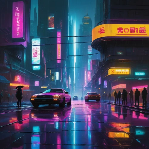 tokyo city,tokyo,cyberpunk,shinjuku,cityscape,neon arrows,taipei,futuristic landscape,colorful city,futuristic,shanghai,urban,shibuya,hong kong,osaka,toyota ae85,vapor,world digital painting,neon ghosts,honda nsx,Illustration,Retro,Retro 09