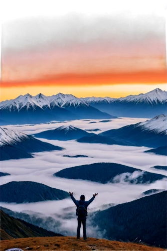 above the clouds,landscape background,mountain sunrise,high-altitude mountain tour,the spirit of the mountains,world digital painting,the mongolian-russian border mountains,summit,the mongolian and russian border mountains,mountain top,immenhausen,colored pencil background,top mount horn,the beauty of the mountains,panoramic landscape,top mountain,high altitude,towards the top of man,alpine sunset,free wilderness,Illustration,American Style,American Style 15