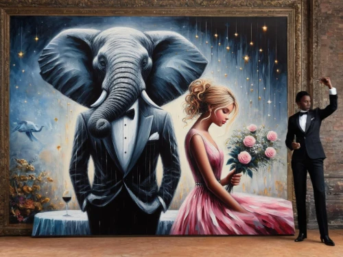 girl elephant,pink elephant,blue elephant,elephant's child,circus elephant,street art,oil painting on canvas,elephantine,elephant ride,elephant kid,art painting,street artists,cartoon elephants,street artist,streetart,pachyderm,dumbo,elephant,romantic portrait,elephants