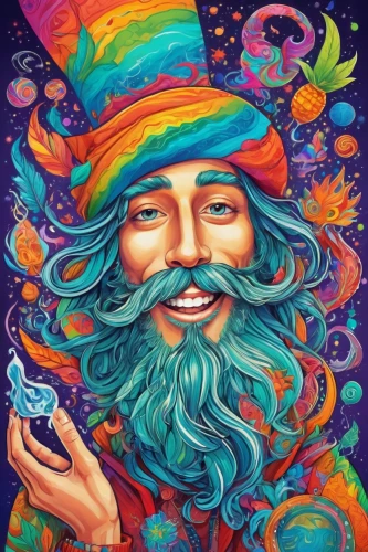 wizard,the wizard,gandalf,magic hat,psychedelic art,lsd,pachamama,magus,psychedelic,magician,wizards,hippy,rabbi,magical pot,magical,poseidon,gnome,abracadabra,cubensis,astral traveler,Illustration,Abstract Fantasy,Abstract Fantasy 13