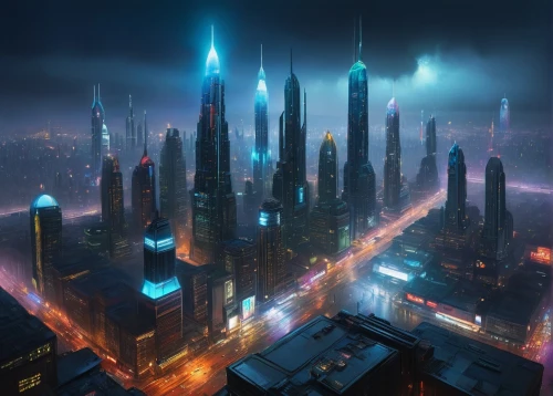 cyberpunk,metropolis,dubai,shanghai,dystopian,fantasy city,city at night,black city,cityscape,futuristic landscape,city cities,kuala lumpur,futuristic architecture,urban towers,dubai marina,electric tower,tallest hotel dubai,skyscrapers,sky city,cities,Illustration,Realistic Fantasy,Realistic Fantasy 34