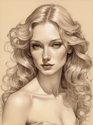 blonde woman,sepia,white lady,fashion illustration,gardenia,blond girl,blonde girl,botticelli,palomino,pencil drawings,marylyn monroe - female,woman face,fantasy portrait,girl portrait,young woman,portrait of a girl,woman's face,golden haired,female model,realdoll,Illustration,Paper based,Paper Based 17