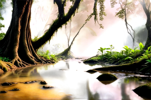 swampy landscape,world digital painting,cartoon video game background,swamp,rain forest,rainforest,bayou,frog background,background view nature,river landscape,forest landscape,landscape background,riparian forest,digital painting,mangroves,wetland,freshwater marsh,the roots of the mangrove trees,backwater,brook landscape,Photography,Fashion Photography,Fashion Photography 24
