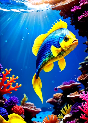 coral reef fish,beautiful fish,golden angelfish,blue angel fish,ornamental fish,angelfish,underwater fish,yellow fish,imperator angelfish,triggerfish-clown,tropical fish,cichlid,aquarium decor,marine fish,mandarinfish,triggerfish,blue stripe fish,lemon surgeonfish,aquatic animals,fish in water,Conceptual Art,Fantasy,Fantasy 26