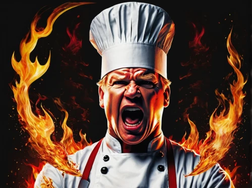 chef,chef hat,men chef,cooking book cover,chef's hat,chef's uniform,chef hats,cook,red cooking,fire background,culinary art,meat kane,caterer,cookery,cooker,cooking show,chefs kitchen,pastry chef,culinary,teppanyaki,Illustration,Realistic Fantasy,Realistic Fantasy 05