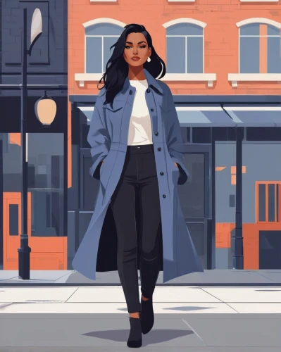 fashion vector,vector illustration,a pedestrian,woman walking,shopping icon,pedestrian,woman in menswear,vector art,vector girl,girl walking away,fashionable girl,digital illustration,vector graphic,low poly,digital painting,long coat,fashion sketch,business woman,low-poly,fashion girl,Illustration,Japanese style,Japanese Style 06