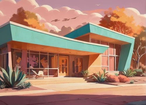 mid century house,mid century modern,bungalow,mid century,holiday motel,retro diner,motel,suburbs,ice cream shop,retro styled,flower shop,tropical house,dunes house,suburb,beach house,store front,coffee shop,the coffee shop,grocery,aqua studio,Illustration,Retro,Retro 12