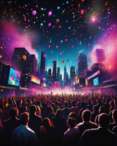 music festival,neon carnival brasil,world digital painting,rave,new year's eve 2015,concert crowd,concert,colorful city,electronic music,music venue,new years eve,new year's eve,panoramical,nightclub,fireworks art,radio city music hall,festival,the festival of colors,crowds,madison square garden,Illustration,Realistic Fantasy,Realistic Fantasy 33