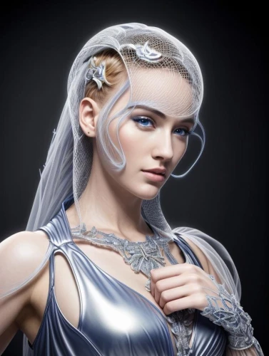 violet head elf,ice queen,chainlink,andromeda,elven,silver,elsa,silvery blue,3d figure,winterblueher,ice princess,the snow queen,humanoid,3d model,silvery,cyborg,fantasy woman,valerian,zodiac sign libra,silversmith