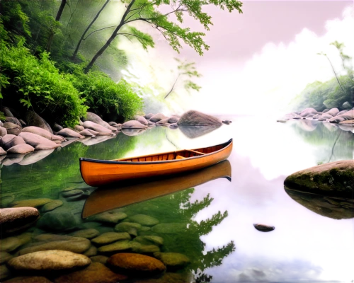 boat landscape,landscape background,world digital painting,cartoon video game background,canoes,canoeing,river landscape,canoe,fantasy landscape,background view nature,wooden boat,3d background,fishing float,calm water,virtual landscape,tranquility,rowboats,nature landscape,fantasy picture,water scape,Illustration,Children,Children 01