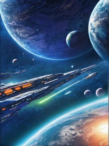 space art,cg artwork,federation,planets,sci fiction illustration,planetary system,futuristic landscape,space,space ships,orbiting,exoplanet,solar system,spacescraft,scifi,andromeda,alien world,outer space,sky space concept,background image,space voyage,Conceptual Art,Sci-Fi,Sci-Fi 04