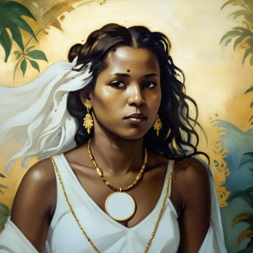 fantasy portrait,tiana,cleopatra,zodiac sign libra,ancient egyptian girl,african woman,african american woman,artemisia,polynesian girl,mystical portrait of a girl,jasmine,portrait background,afar tribe,biblical narrative characters,woman portrait,laurel wreath,cepora judith,romantic portrait,custom portrait,digital painting,Conceptual Art,Fantasy,Fantasy 05