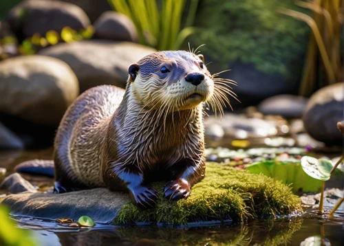 north american river otter,otter,otters,giant otter,coypu,sea otter,otterbaby,polecat,mustelidae,nutria,aquatic mammal,perched on a log,otter baby,california sea lion,steller sea lion,alpine marmot,marmot,beaver,mustelid,hoary marmot,Conceptual Art,Oil color,Oil Color 21