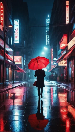 man with umbrella,asian umbrella,umbrella,walking in the rain,japanese umbrella,cocktail umbrella,umbrellas,pedestrian,overhead umbrella,japanese umbrellas,raindops,in the rain,rain bar,tokyo,on a red background,shinjuku,chair and umbrella,hong kong,red background,blue rain,Photography,General,Realistic