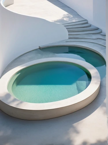infinity swimming pool,dug-out pool,water stairs,circular staircase,swim ring,floor fountain,swimming pool,pool house,winding steps,crescent spring,patio furniture,aqua studio,outdoor furniture,water feature,mykonos,outdoor pool,stone stairs,archidaily,pool water surface,decorative fountains,Illustration,Paper based,Paper Based 19