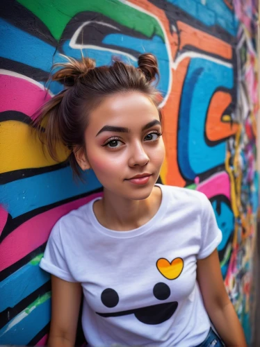 girl in t-shirt,girl with speech bubble,girl portrait,tiktok icon,graffiti,tshirt,tee,portrait background,rockabella,emoji,girl with cereal bowl,beautiful young woman,portrait photography,grafitty,wu,grafitti,wallis day,mickey mouse,colorful background,young model istanbul,Art,Artistic Painting,Artistic Painting 51