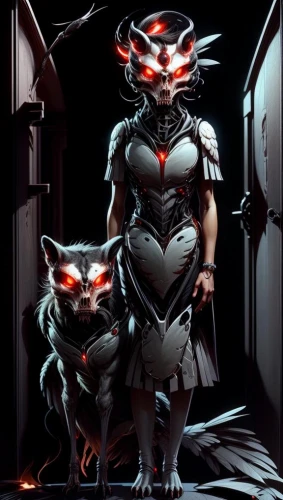 protectors,darth talon,cat warrior,fire red eyes,predators,posavac hound,red eyes,wolf couple,gargoyles,werewolves,kosmus,sci fiction illustration,cat child,blood hound,two wolves,constellation wolf,defective protector,huntress,pet,armored animal