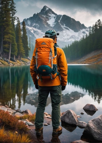 backpacking,hiking equipment,landscape background,mountain guide,emerald lake,free wilderness,hiker,the spirit of the mountains,nature and man,mountain hiking,backpacker,fjäll,high mountain lake,nature photographer,alpine lake,wilderness,explore,outdoor recreation,mountaineer,background view nature,Conceptual Art,Sci-Fi,Sci-Fi 21