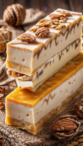 torrone,nut-nougat cream,turrón,layer nougat,nougat,mille-feuille,nougat corners,caramel shortbread,dulce de leche,cream slices,semifreddo,coffee soap,besan barfi,white nougat,almond tiles,pralines,almond jelly,tiramisu,french silk,butterscotch,Photography,General,Realistic