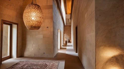 iranian architecture,persian architecture,islamic lamps,hallway space,hallway,hanging light,corten steel,wall light,qasr azraq,islamic architectural,daylighting,stone lamp,wall lamp,kraft paper,floor lamp,moroccan pattern,archidaily,interiors,wine cellar,concrete ceiling,Photography,General,Realistic