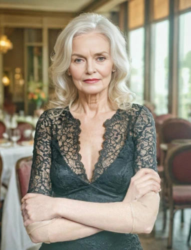 aging icon,cruella de ville,diet icon,evil woman,menopause,born in 1934,british actress,jackie matthews,lentje,old elisabeth,scared woman,cruella,queen of puddings,madeleine,sighetu marmatiei,della,maria laach,gerda,femme fatale,portrait of christi,Female,Western Europeans,Wavy,Elderly,M,Meditation,Lace Dress,Indoor,Restaurant