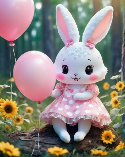 bunny on flower,little bunny,easter theme,easter background,easter bunny,little rabbit,bunny,deco bunny,easter decoration,easter celebration,easter rabbits,easter décor,white bunny,cute cartoon character,cottontail,pink balloons,spring background,easter festival,springtime background,happy easter hunt,Photography,Artistic Photography,Artistic Photography 07
