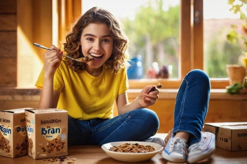 girl with cereal bowl,complete wheat bran flakes,oat bran,woman eating apple,muesli,cereals,granola,raisin bran,oat,cereal,cereal grain,whole grains,commercial,vegan nutrition,woman drinking coffee,breakfast cereal,non-dairy creamer,food photography,kraft,whole grain,Art,Classical Oil Painting,Classical Oil Painting 22
