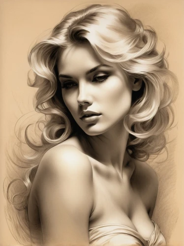 blonde woman,airbrushed,pencil drawings,sepia,charcoal drawing,fashion illustration,photo painting,blond girl,charcoal pencil,vintage drawing,vintage woman,blonde girl,romantic portrait,world digital painting,marylyn monroe - female,girl drawing,female model,vintage female portrait,pencil drawing,young woman,Illustration,Black and White,Black and White 26