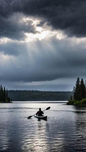 kayaker,canoeing,kayaking,watercraft rowing,sunbeams protruding through clouds,evening lake,kayak,landscape photography,watercraft,finnish lapland,surface water sports,canoe,two jack lake,slowinski national park,canoes,rowing,dug out canoe,paddling,laacher lake,personal water craft,Photography,General,Realistic