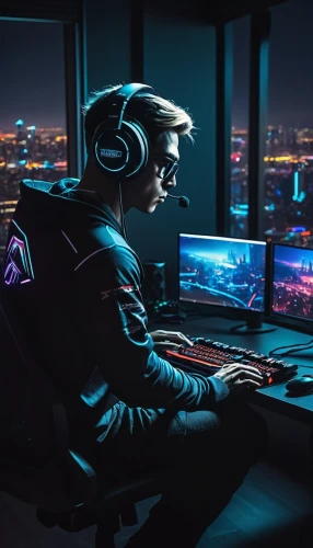 night administrator,lan,cyber glasses,man with a computer,game illustration,dusk background,cyberpunk,dj,vector art,computer room,vector illustration,kasperle,computer desk,cyber,computer workstation,gaming,gamer zone,vector image,computer addiction,monitors,Art,Artistic Painting,Artistic Painting 22