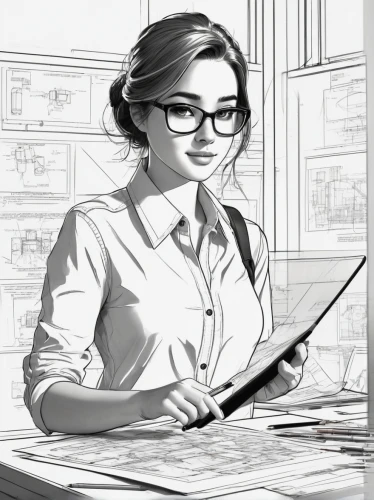 librarian,girl studying,office line art,illustrator,office worker,bookkeeper,secretary,study,girl drawing,reading glasses,female worker,tutor,pencil frame,girl at the computer,sci fiction illustration,academic,assistant,animator,businesswoman,optician,Unique,Design,Blueprint