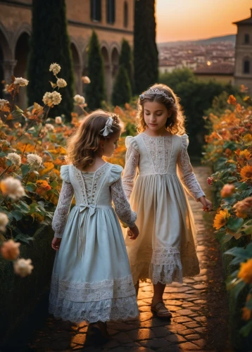 little girls walking,little boy and girl,little girls,little angels,little girl dresses,vintage boy and girl,little girl in pink dress,flower girl,children's fairy tale,girl and boy outdoor,little girl and mother,girl picking flowers,blessing of children,children girls,vintage children,walk with the children,picking flowers,princesses,innocence,fairy tale,Photography,General,Fantasy