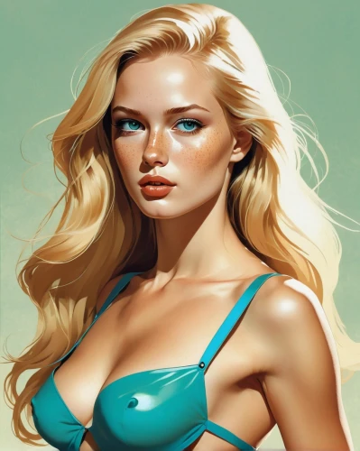 turquoise,color turquoise,blonde woman,female model,teal,turquoise leather,blond girl,digital painting,cool blonde,blonde girl,female beauty,pin-up girl,world digital painting,genuine turquoise,cyan,pin-up model,young woman,fantasy art,marylyn monroe - female,the blonde in the river,Illustration,Paper based,Paper Based 12