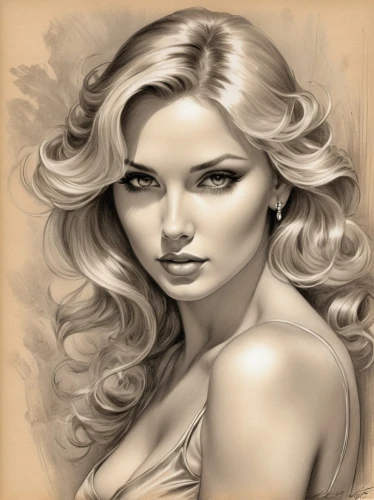 romantic portrait,blonde woman,marylyn monroe - female,fantasy portrait,woman face,sepia,retro pin up girl,fantasy art,vintage woman,airbrushed,vintage female portrait,vintage drawing,female model,woman's face,pin-up girl,femme fatale,pencil drawings,photo painting,female beauty,white lady,Illustration,Black and White,Black and White 30