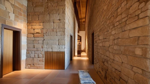 sandstone wall,hallway space,hallway,stone wall,stone floor,limestone wall,wine cellar,natural stone,sand-lime brick,stonework,almond tiles,corten steel,the threshold of the house,wooden wall,stone blocks,brickwork,wooden beams,entry path,stone wall road,stone pattern,Photography,General,Realistic