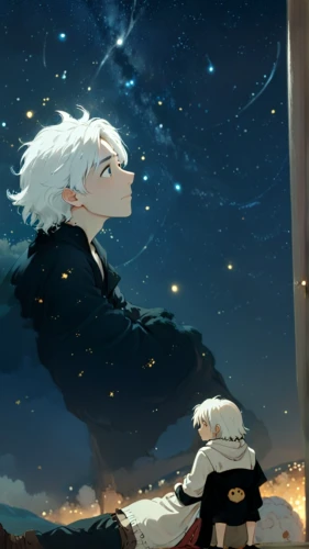 stargazing,falling stars,the moon and the stars,the night sky,night sky,falling star,clear night,starry sky,nightsky,stars and moon,starlight,moon and star,the stars,eternal snow,night watch,moonlight,skywatch,winter sky,encounter,the sky,Anime,Anime,Cartoon