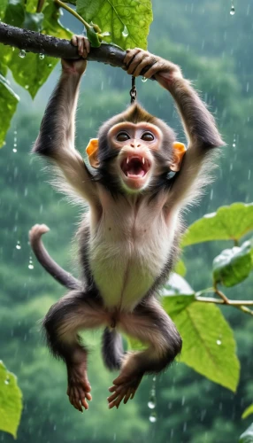 baby monkey,chimpanzee,tufted capuchin,crab-eating macaque,monkey,primate,tarzan,white-fronted capuchin,common chimpanzee,monkey banana,rain shower,bonobo,macaque,long tailed macaque,orang utan,barbary monkey,squirrel monkey,primates,capuchin,rhesus macaque,Photography,General,Realistic