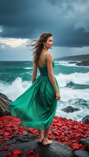 celtic woman,photoshop manipulation,image manipulation,girl in a long dress,hula,passion photography,photo manipulation,the wind from the sea,digital compositing,mermaid background,photomanipulation,rose petals,fusion photography,portrait photography,girl on the dune,little girl in wind,conceptual photography,ocean background,art photography,beach background,Photography,General,Realistic